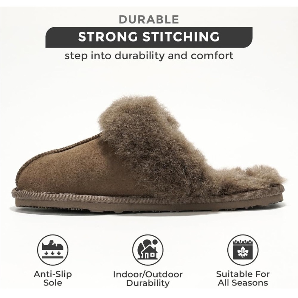 Cozy Fur-Lined Taupe Brown Slippers / Slides — 6 — Brand New UGG - Picture 3 of 5